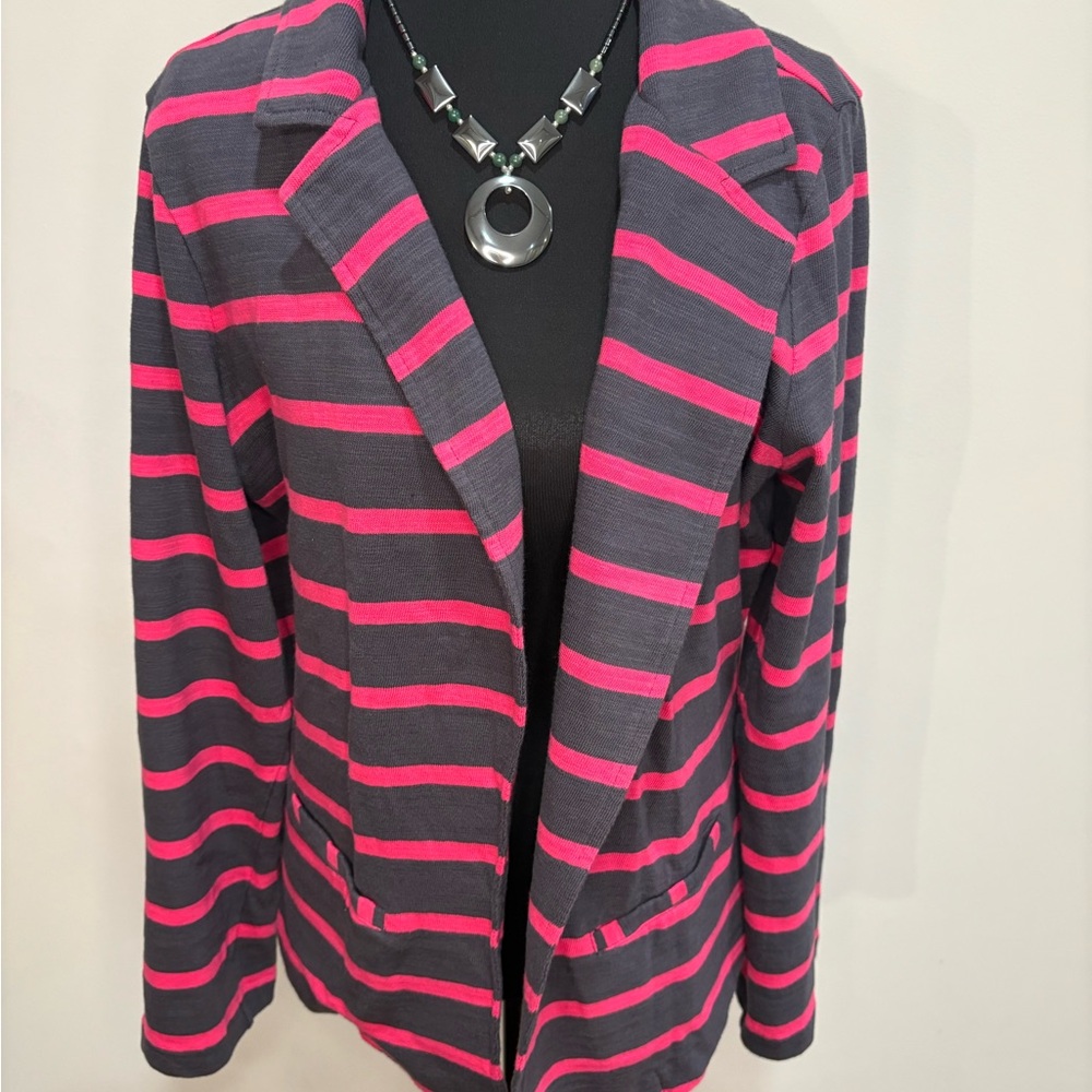 Caslon Pink and Gray Striped Blazer Cotton Jacket in Large Petite